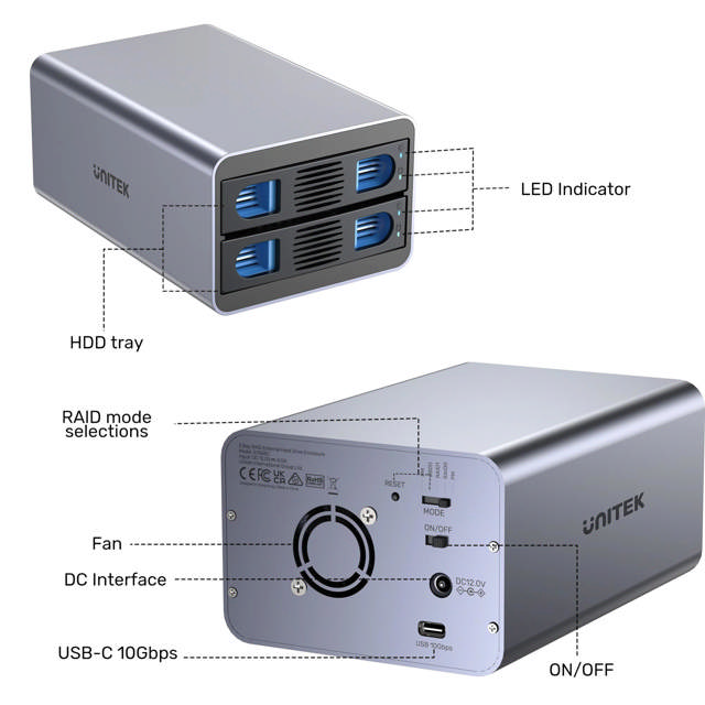 Unitek USB3.2 Type-C 10GB/SATA 2BAY SATA