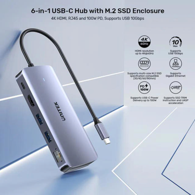 Unitek 6-in-1 USB-C Hub w/ M.2SSD Enc