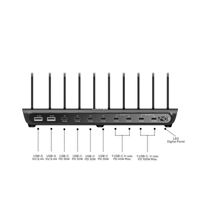 Unitek 240W 10-Port USB Smart Charging