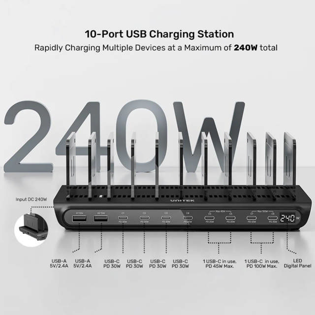 Unitek 240W 10-Port USB Smart Charging