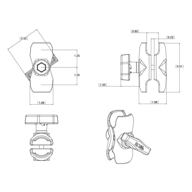 RamMount RAM DBL SOCKET ARM C BALL B LENGTH